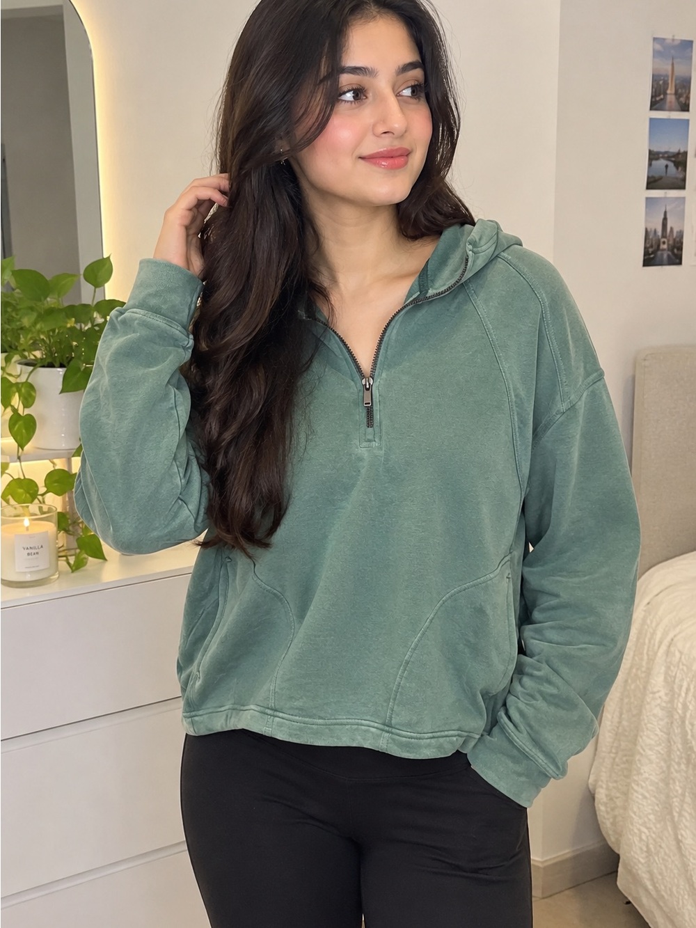 Forever 21 Washed Sage Half-Zip Hoodie
